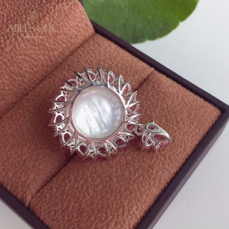 Pendentif perle CZ Halo Mabe 5861
