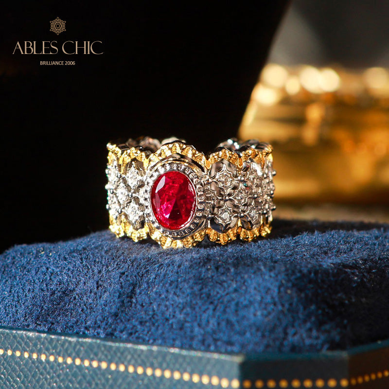 Bague florale en dentelle rubis 6048