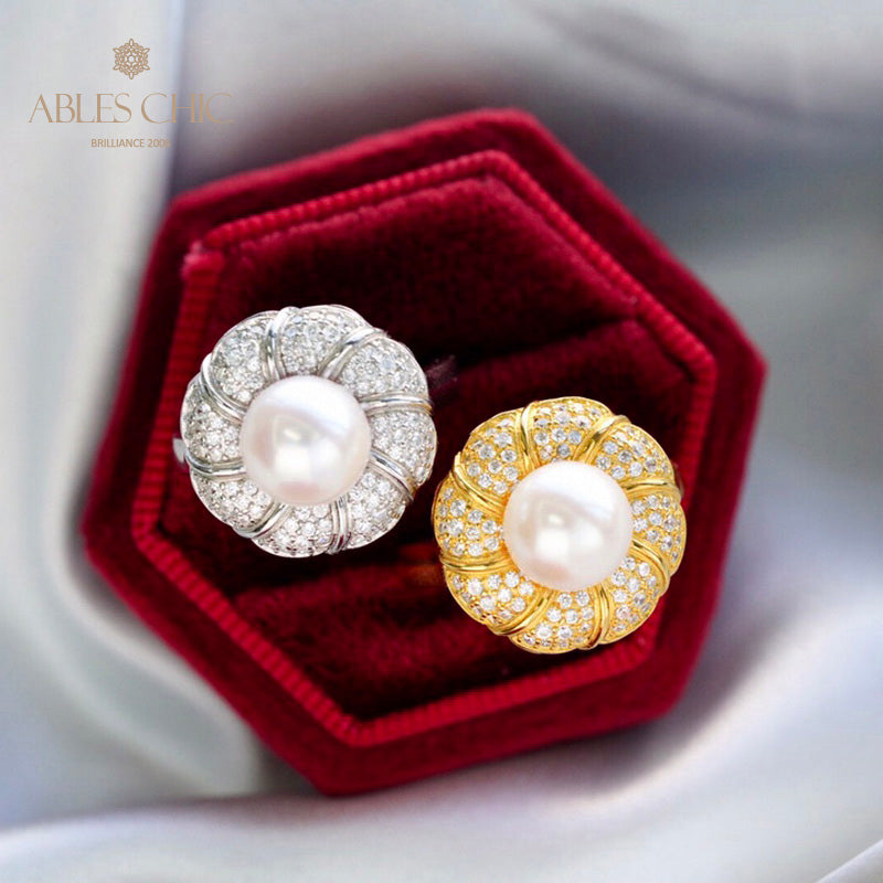 Bague florale en perles d'Akoya 5783