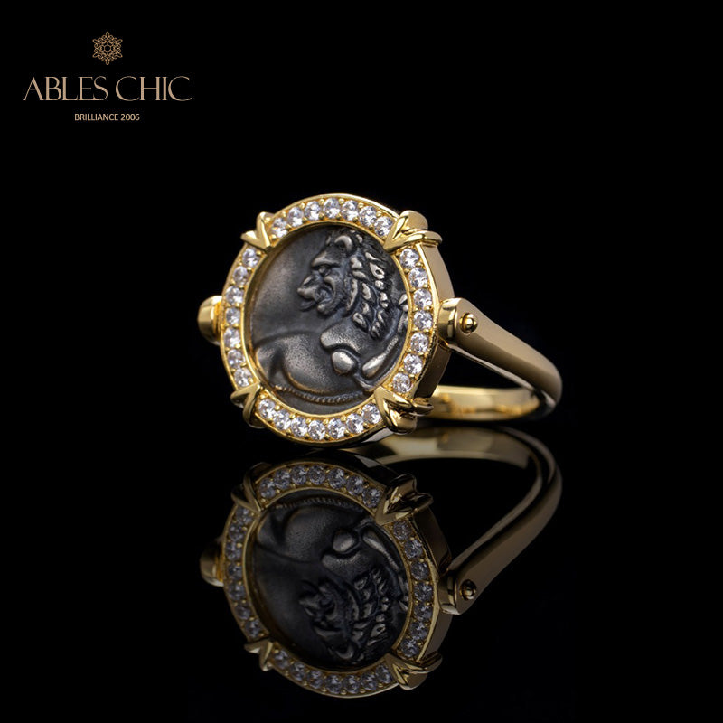 Bague à monnaie à rabat avec lion grec 5983