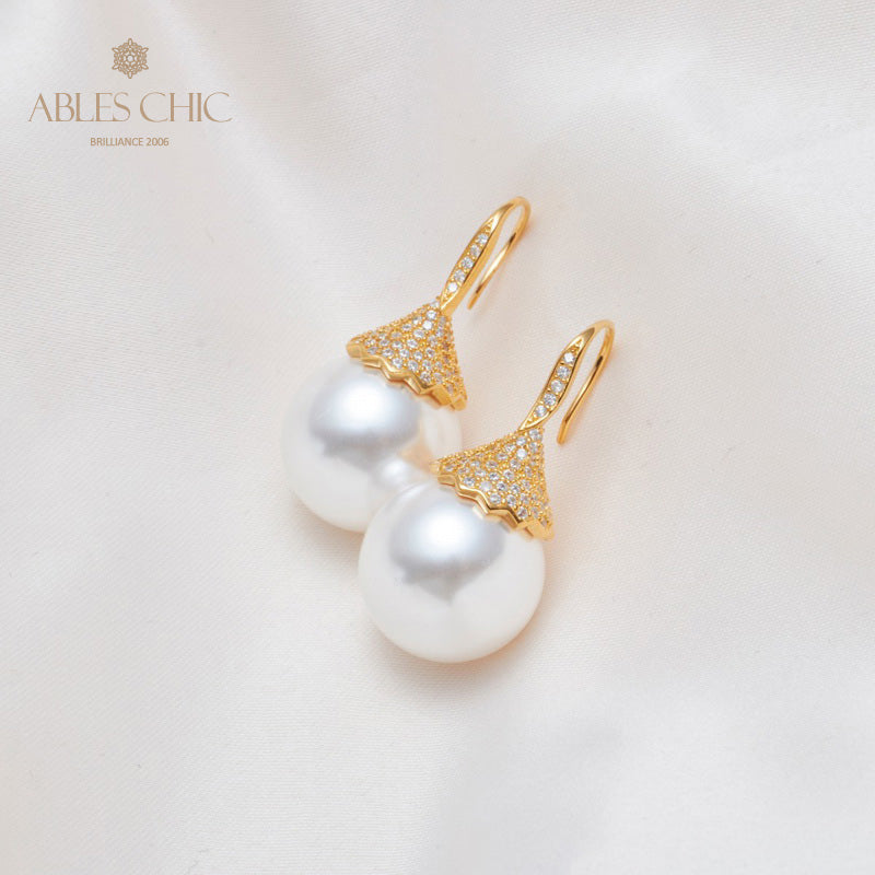 Boucle d'oreille en perles de coquille florale 5785