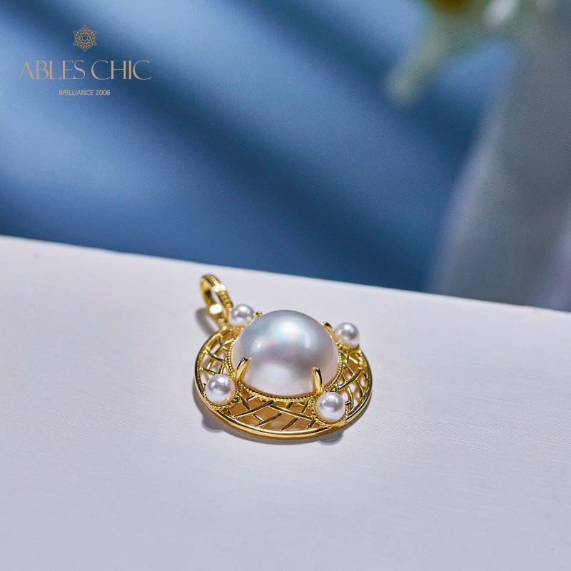 Pendentif disque en maille de perles Mabe 5956