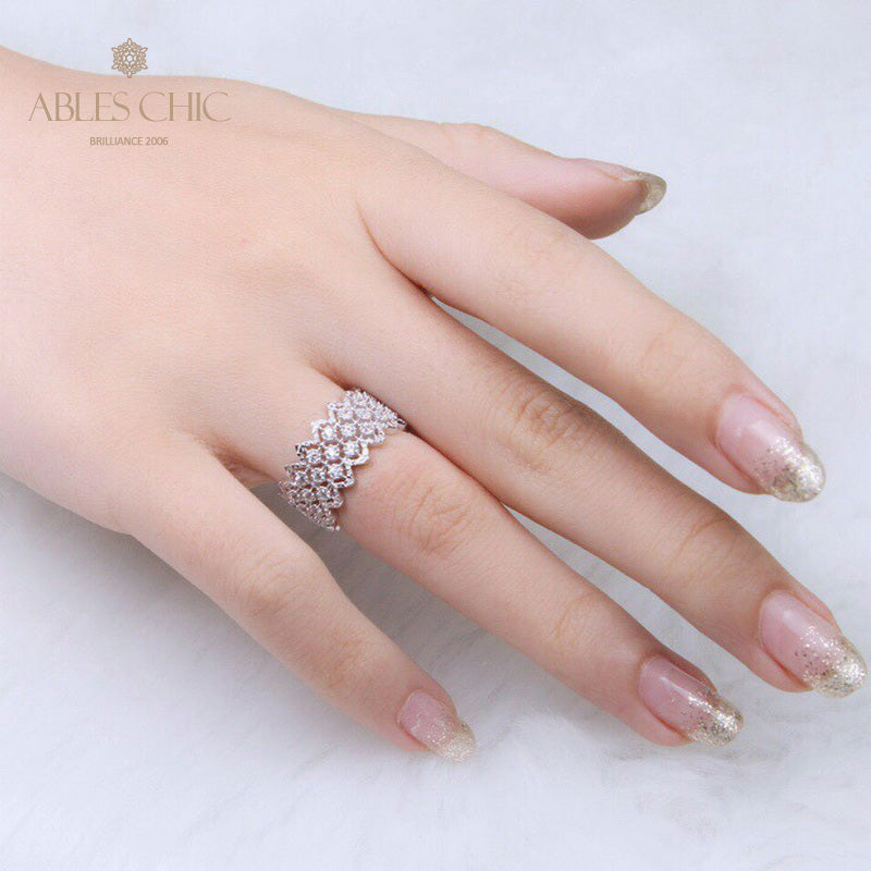 Bague ouverte en pierre à plusieurs rangées de dentelle 5705