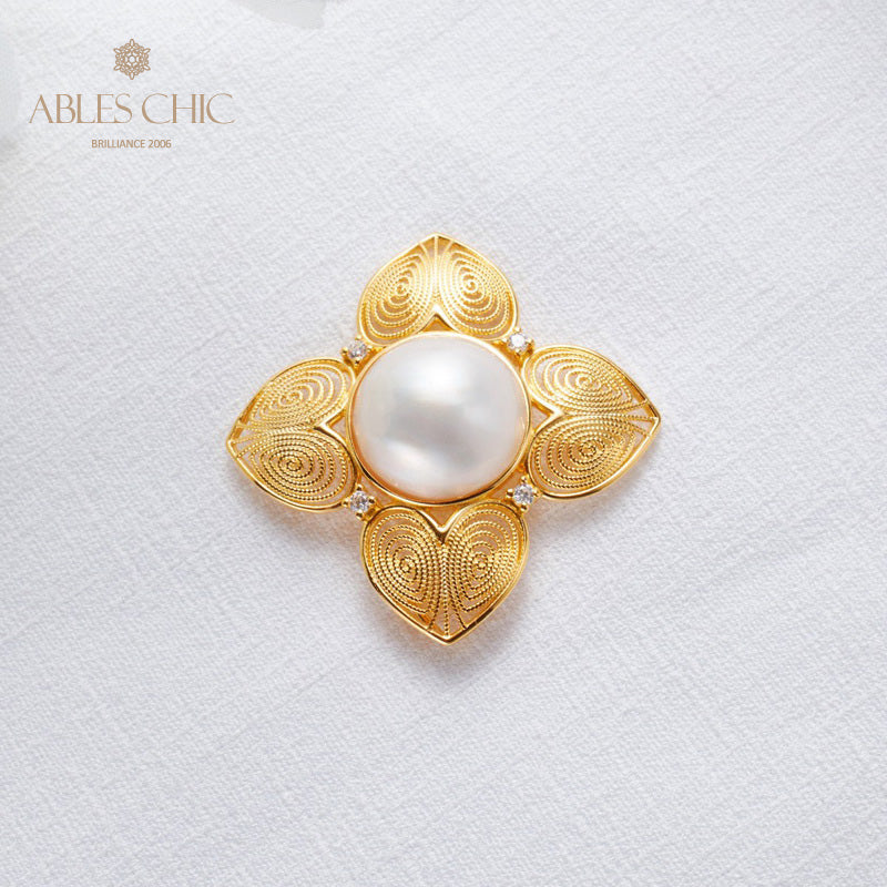 Pendentif trèfle en filigrane de perles Mabe 5822