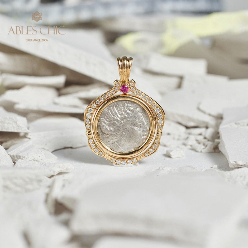 Pendentif médaillon rubis pièce grecque uniquement