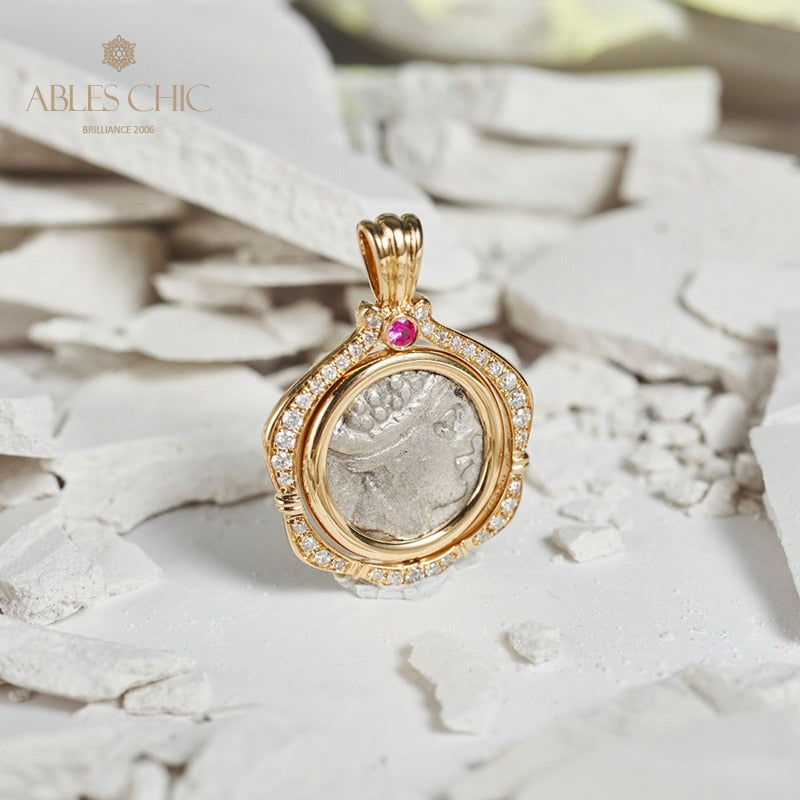 Pendentif en diamant avec pièce de monnaie de lire byzantine uniquement