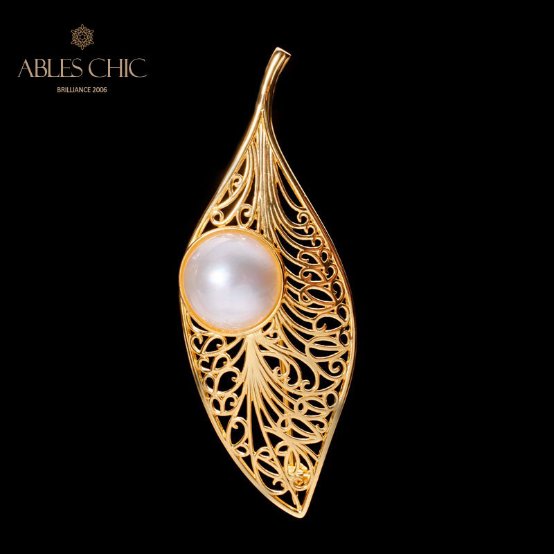 Pendentif feuille en filigrane de perles Mabe 5844