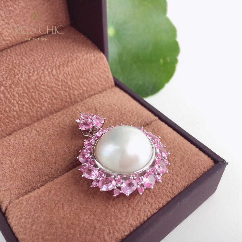 Pendentif perle CZ Halo Mabe 5861