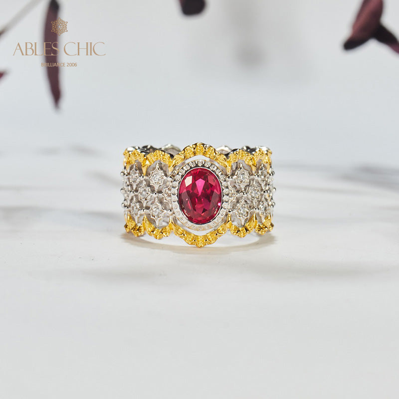 Bague florale en dentelle rubis 6048