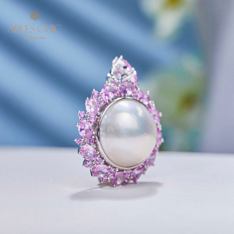 Pendentif perle CZ Halo Mabe 5861