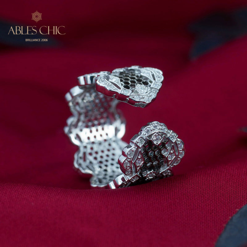 Bague ouverte en dentelle de pétales de rose aérées 5812