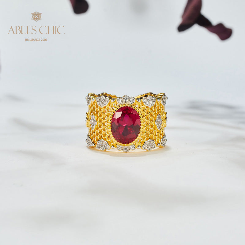 Bague florale en nid d'abeille en dentelle 6045