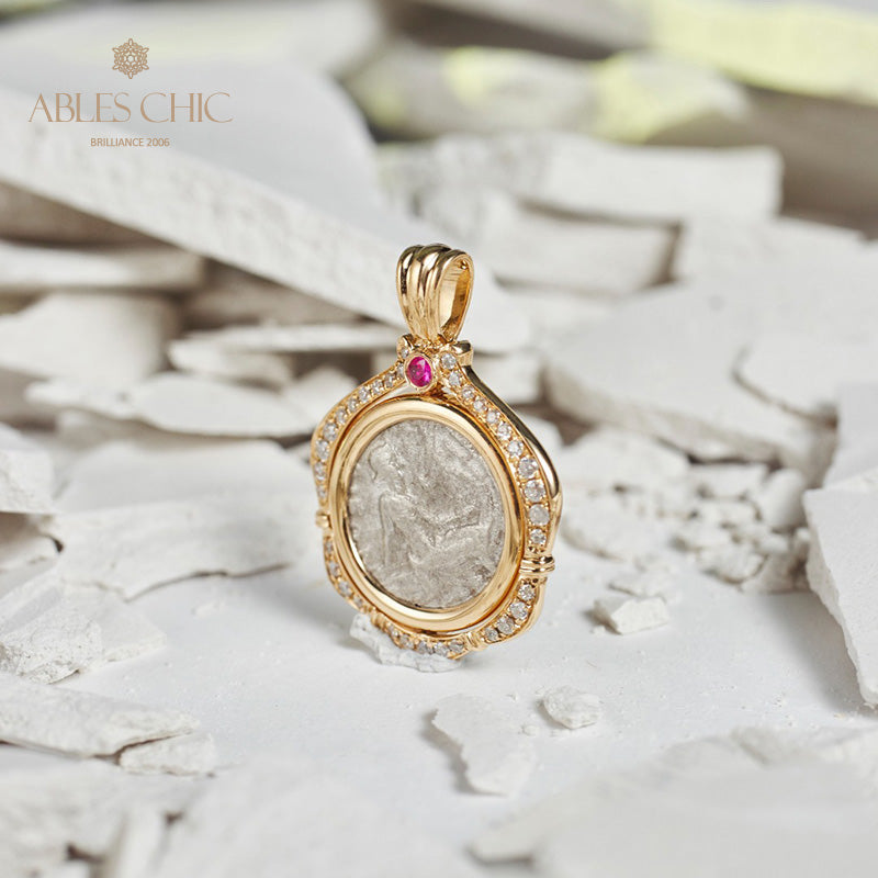 Pendentif en diamant avec pièce de monnaie de lire byzantine uniquement