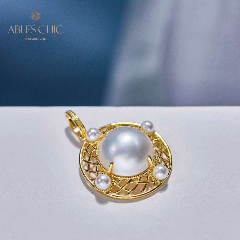 Pendentif disque en maille de perles Mabe 5956