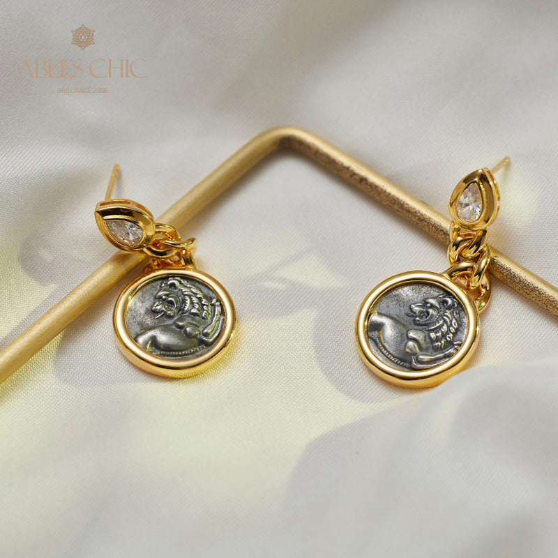Boucles d'oreilles pièces de lion romaines 5980
