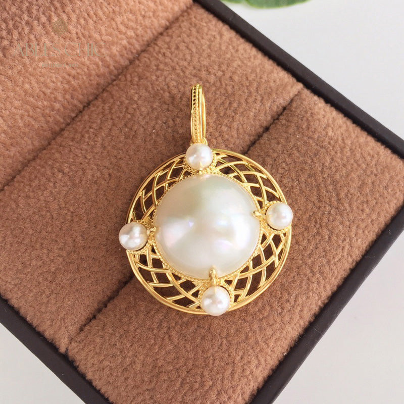 Pendentif disque en maille de perles Mabe 5956