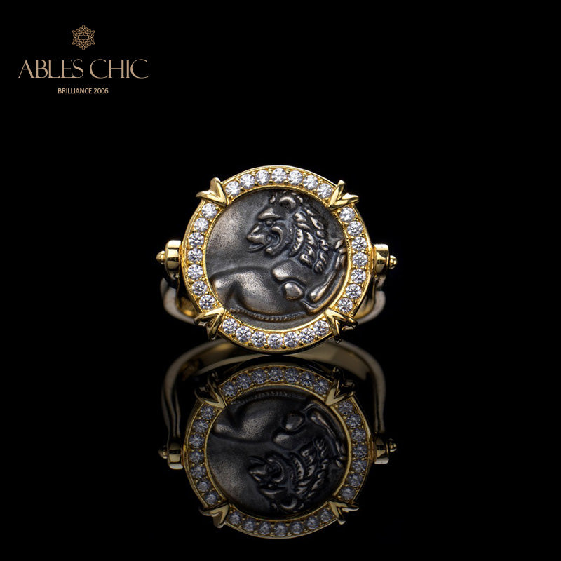 Bague à monnaie à rabat avec lion grec 5983