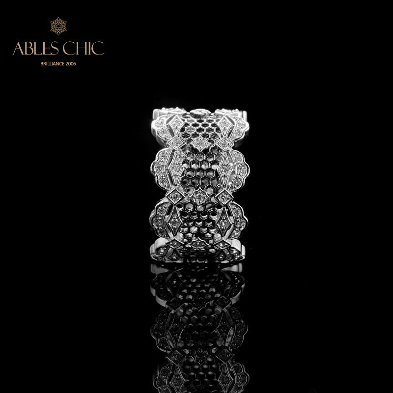 Bague ouverte en dentelle de pétales de rose aérées 5812