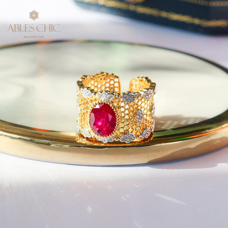 Bague florale en nid d'abeille en dentelle 6045