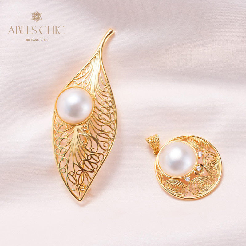 Pendentif feuille en filigrane de perles Mabe 5844