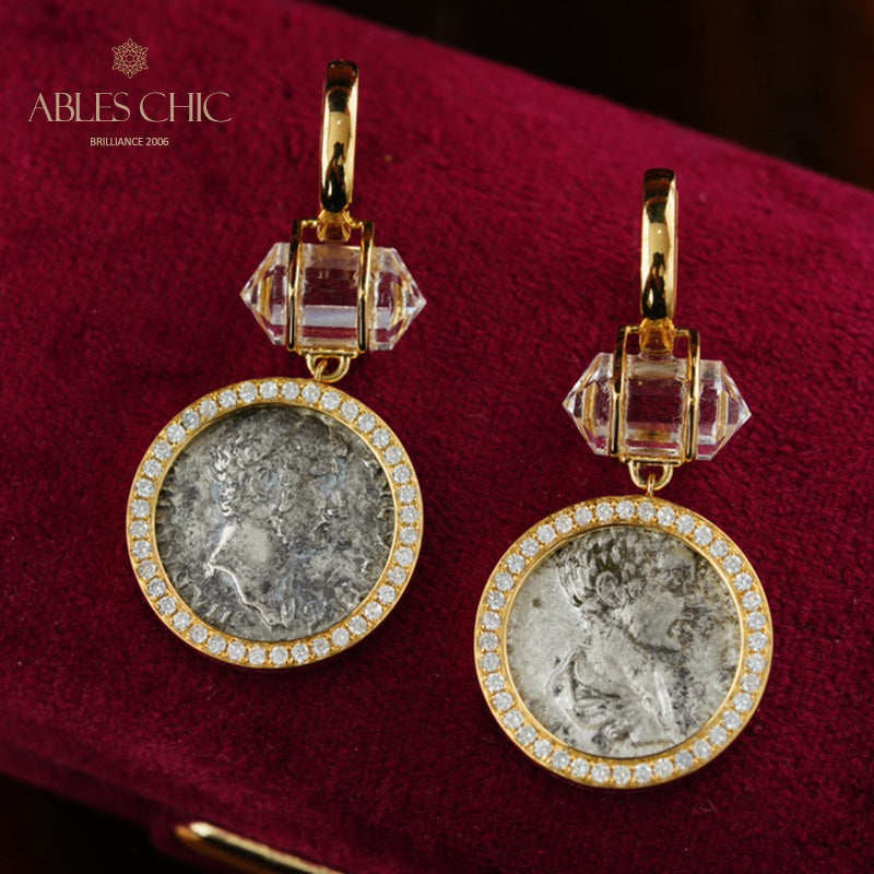 Boucles d'oreilles médaillon halo de diamants