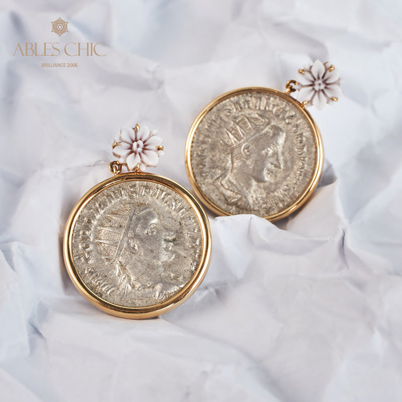 Boucles d’oreilles florales en lire romaine