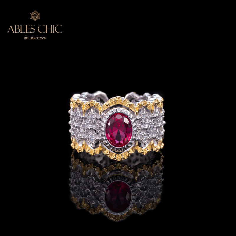 Bague florale en dentelle rubis 6048
