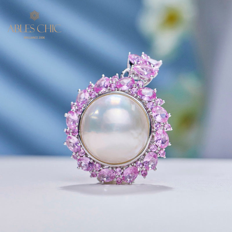 Pendentif perle CZ Halo Mabe 5861