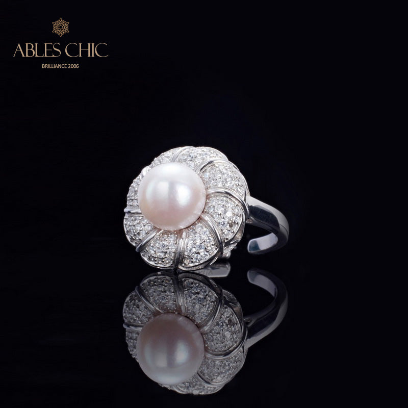 Bague florale en perles d'Akoya 5783