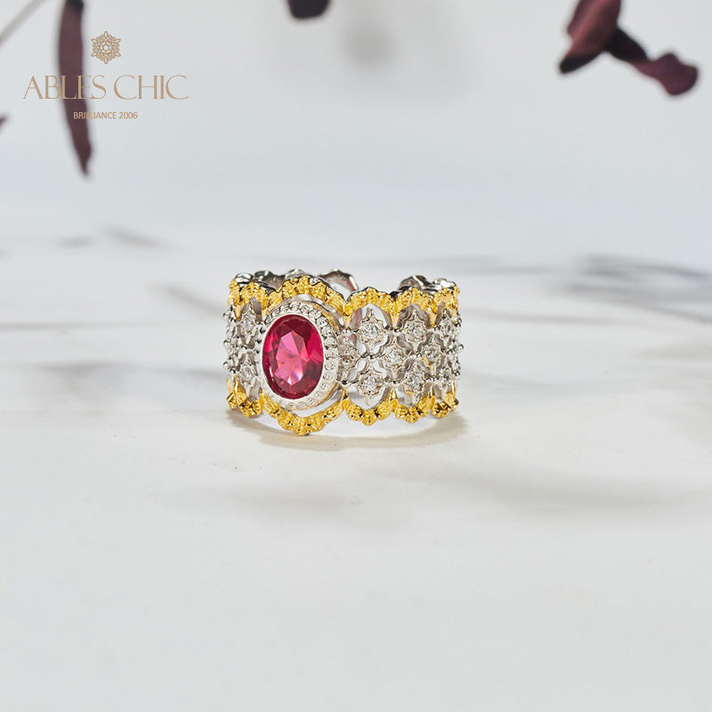 Bague florale en dentelle rubis 6048