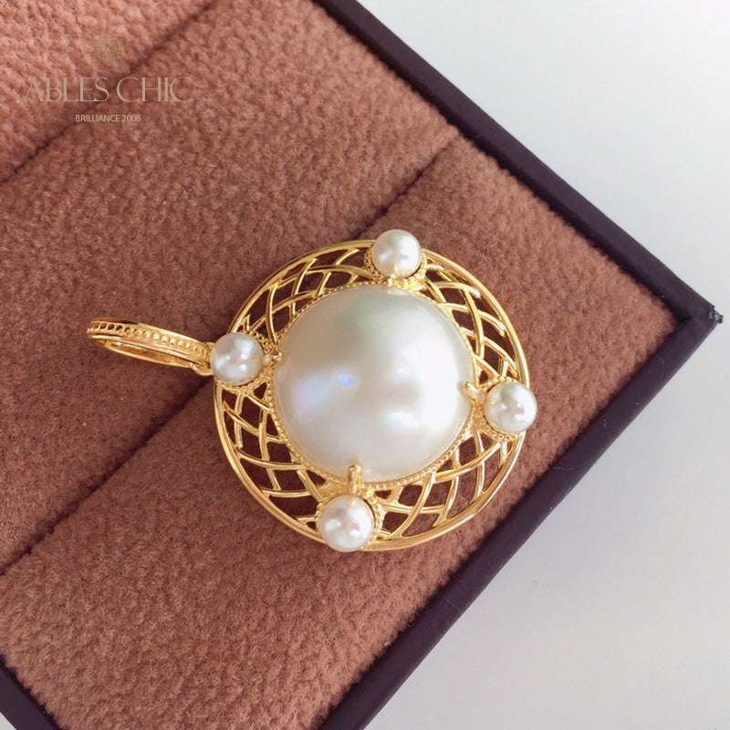 Pendentif disque en maille de perles Mabe 5956