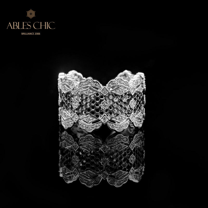Bague ouverte en dentelle de pétales de rose aérées 5812
