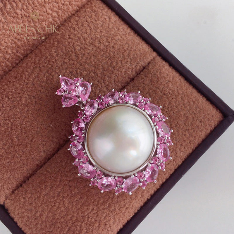 Pendentif perle CZ Halo Mabe 5861