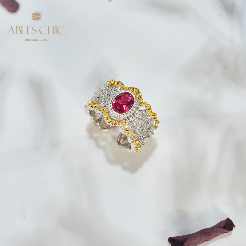 Bague florale en dentelle rubis 6048