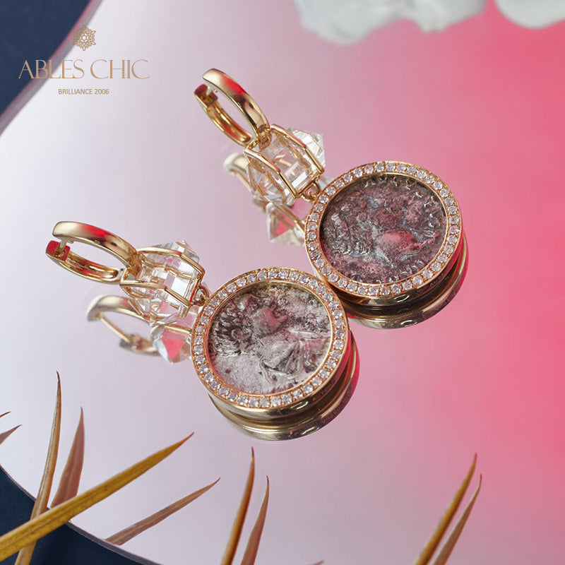Boucles d'oreilles médaillon halo de diamants