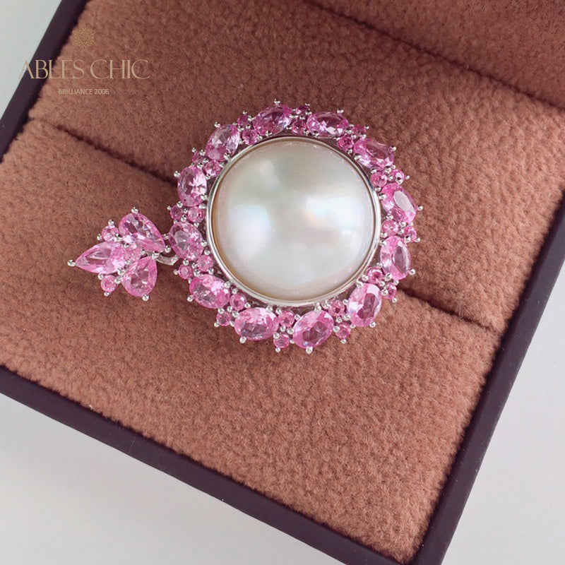 Pendentif perle CZ Halo Mabe 5861