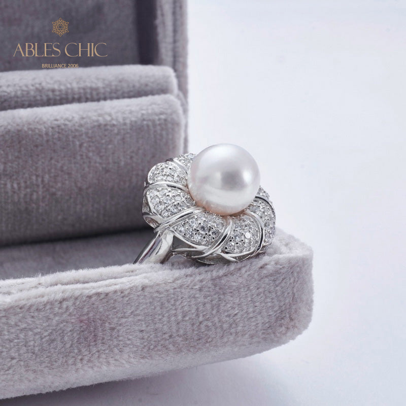 Bague florale en perles d'Akoya 5783