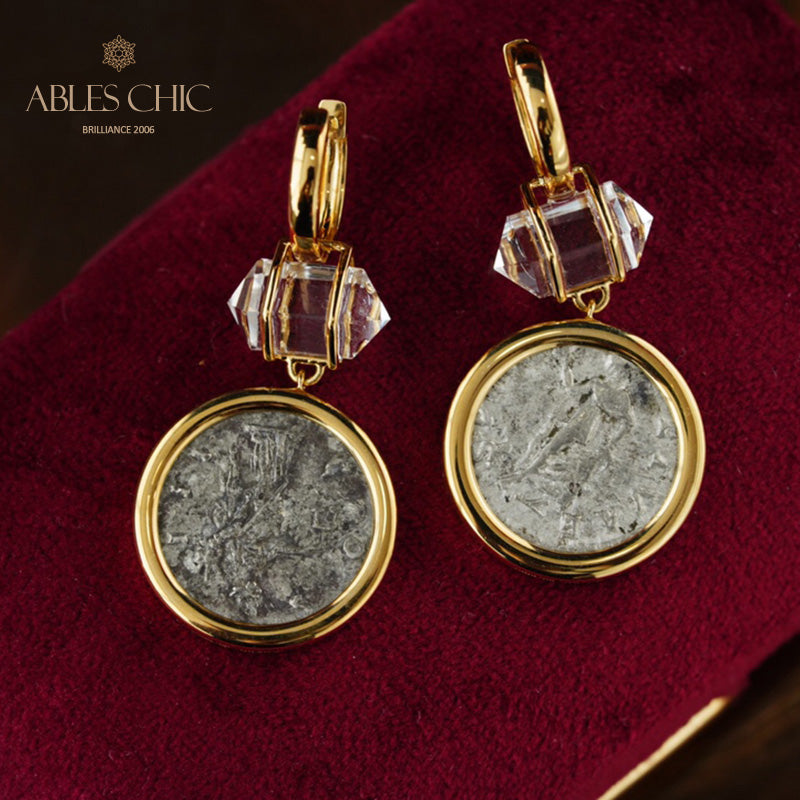 Boucles d'oreilles médaillon halo de diamants