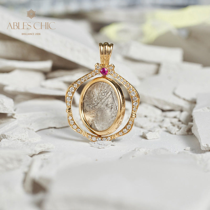 Pendentif médaillon rubis pièce grecque uniquement