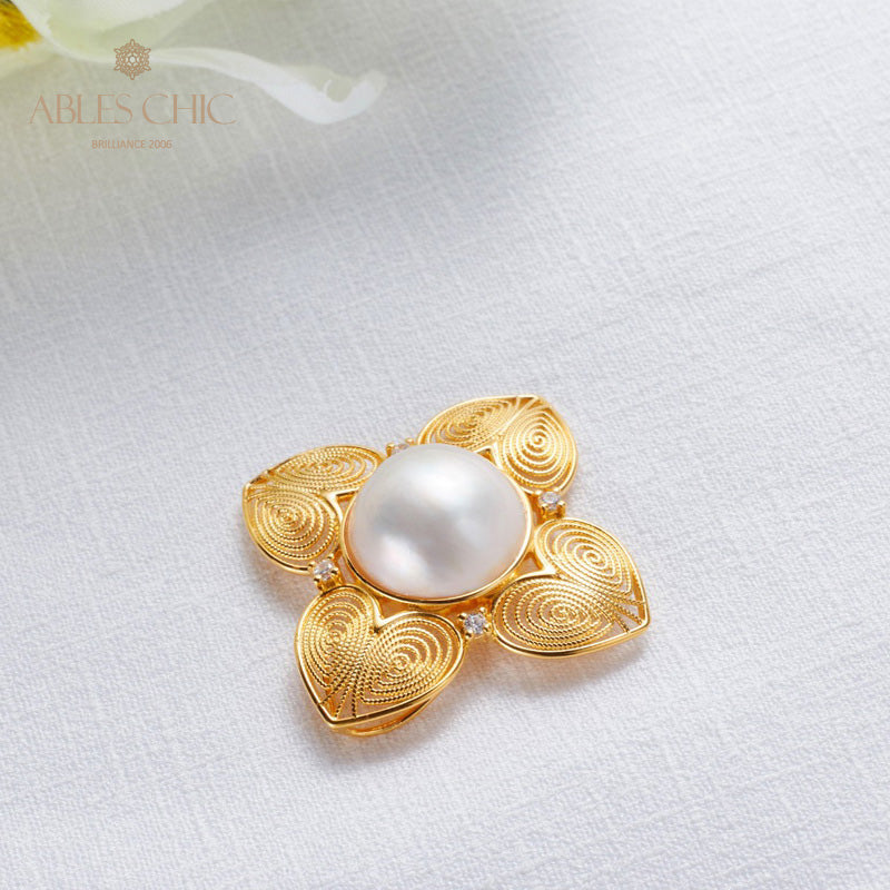 Pendentif trèfle en filigrane de perles Mabe 5822