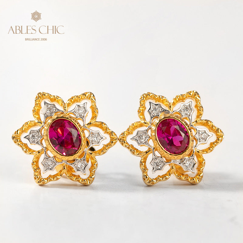 Boucles d'oreilles avec pierres précieuses et fleurs étoilées 5100