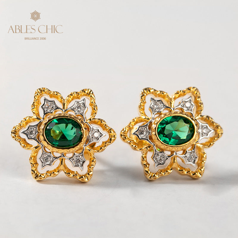 Boucles d'oreilles avec pierres précieuses et fleurs étoilées 5100