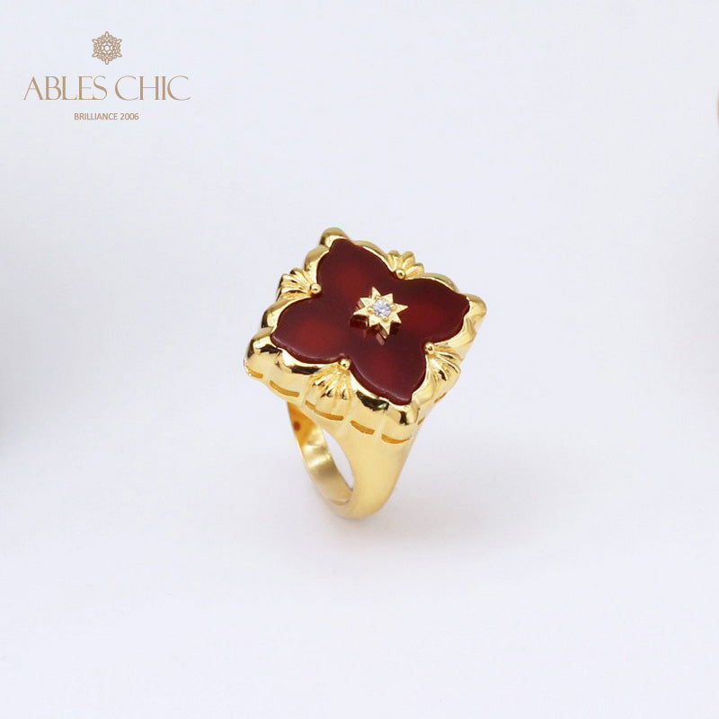 Bague agate trèfle ajourée 5037