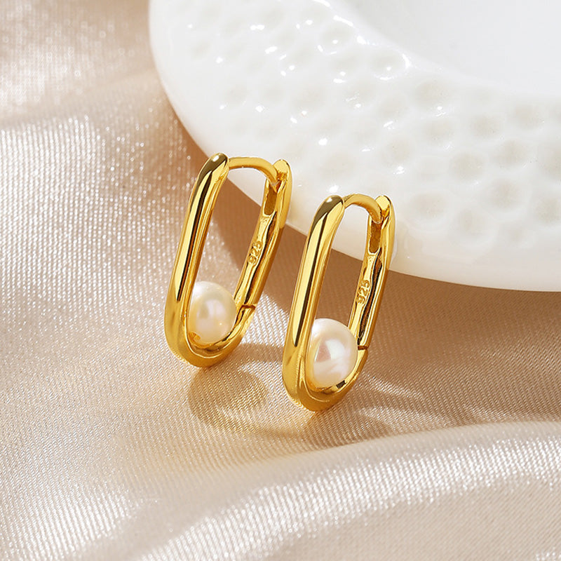Boucles d'oreilles créoles en U avec perles d'eau douce PE1013