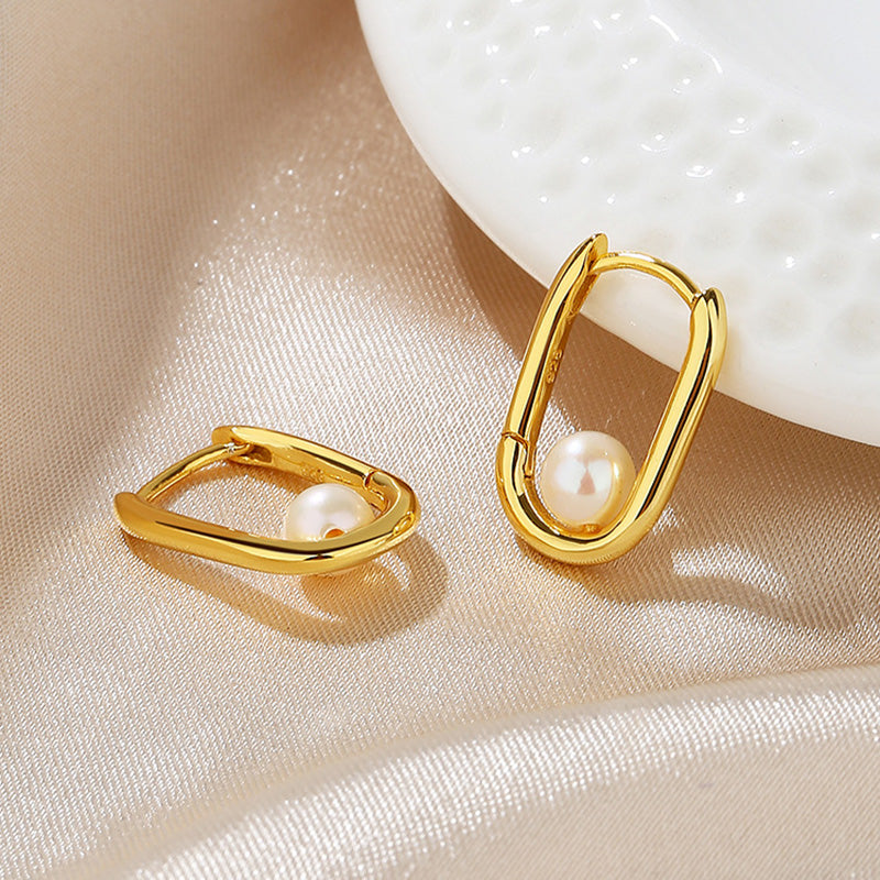 Boucles d'oreilles créoles en U avec perles d'eau douce PE1013