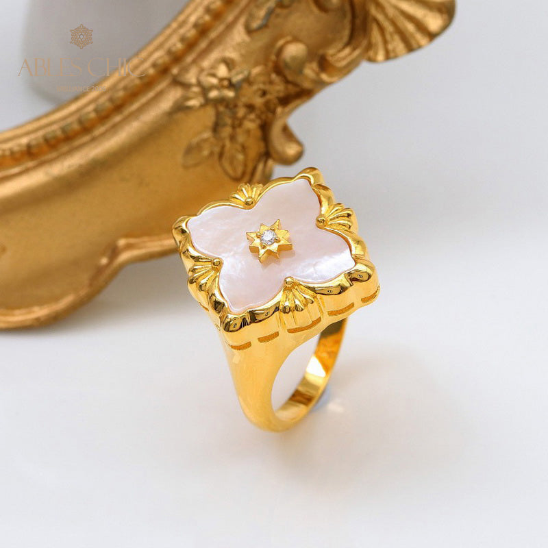 Bague agate trèfle ajourée 5037