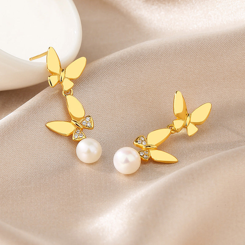 Boucles d'oreilles papillon en perles d'eau douce PE1021
