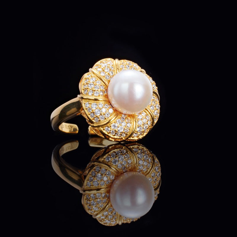 Bague florale en perles d'Akoya 5783