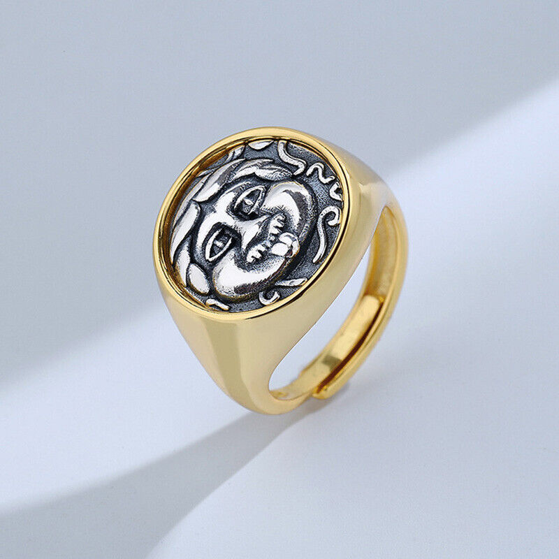 Bague épaisse avec pièce de monnaie grecque Medusa R1076