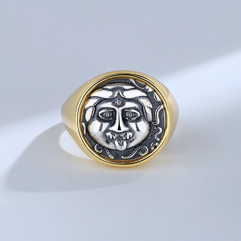 Bague épaisse avec pièce de monnaie grecque Medusa R1076